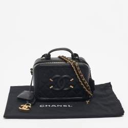 Pre Owned Chanel Black Quilted Caviar Leather Small CC Filigree Vanity Case Bag
