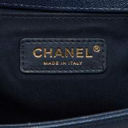 Pre Owned Chanel Navy Blue Quilted Caviar Leather Medium Boy Bag