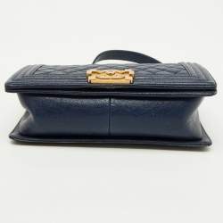 Pre Owned Chanel Navy Blue Quilted Caviar Leather Medium Boy Bag