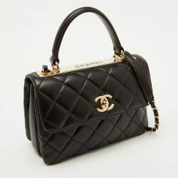 Pre Owned Chanel Black Quilted Leather Small Trendy CC Top Handle Bag