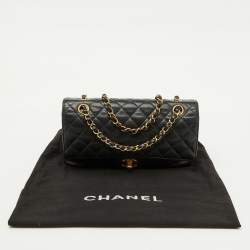 Pre Owned Chanel Black Quilted Caviar Leather Medium Classic Double Flap Bag