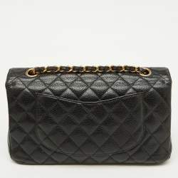 Pre Owned Chanel Black Quilted Caviar Leather Medium Classic Double Flap Bag