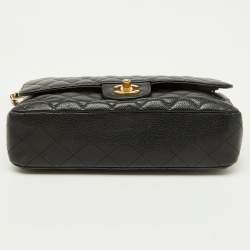 Pre Owned Chanel Black Quilted Caviar Leather Medium Classic Double Flap Bag