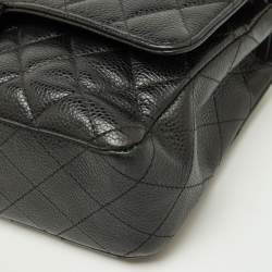 Pre Owned Chanel Black Quilted Caviar Leather Medium Classic Double Flap Bag