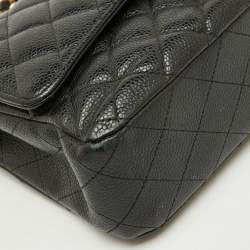 Pre Owned Chanel Black Quilted Caviar Leather Medium Classic Double Flap Bag
