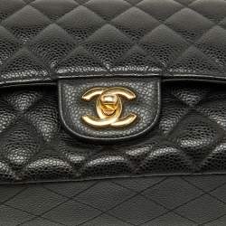 Pre Owned Chanel Black Quilted Caviar Leather Medium Classic Double Flap Bag