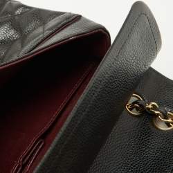 Pre Owned Chanel Black Quilted Caviar Leather Medium Classic Double Flap Bag