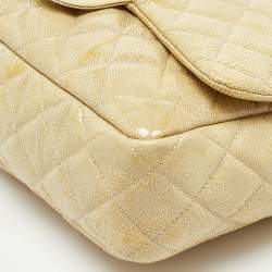 Pre Owned Chanel Yellow Quilted Pattern Patent Leather Jumbo Classic Single Flap Bag