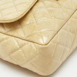 Pre Owned Chanel Yellow Quilted Pattern Patent Leather Jumbo Classic Single Flap Bag