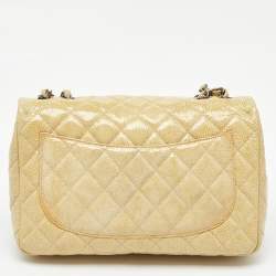 Pre Owned Chanel Yellow Quilted Pattern Patent Leather Jumbo Classic Single Flap Bag