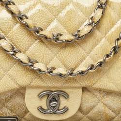 Pre Owned Chanel Yellow Quilted Pattern Patent Leather Jumbo Classic Single Flap Bag