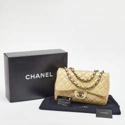 Pre Owned Chanel Yellow Quilted Pattern Patent Leather Jumbo Classic Single Flap Bag