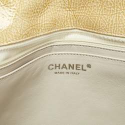Pre Owned Chanel Yellow Quilted Pattern Patent Leather Jumbo Classic Single Flap Bag