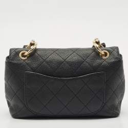 Pre Owned Chanel Black Quilted Caviar Leather Small City Walk Flap Bag