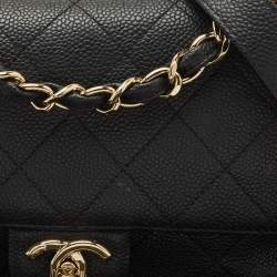 Pre Owned Chanel Black Quilted Caviar Leather Small City Walk Flap Bag