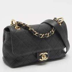 Pre Owned Chanel Black Quilted Caviar Leather Small City Walk Flap Bag