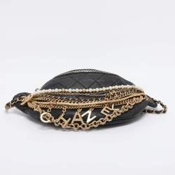 Pre Owned Chanel Black Quilted Leather All About Chains Waist Bag
