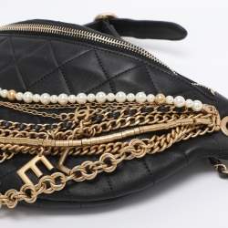 Pre Owned Chanel Black Quilted Leather All About Chains Waist Bag