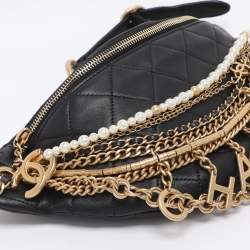 Pre Owned Chanel Black Quilted Leather All About Chains Waist Bag