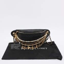 Pre Owned Chanel Black Quilted Leather All About Chains Waist Bag