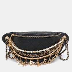 Pre Owned Chanel Black Quilted Leather All About Chains Waist Bag