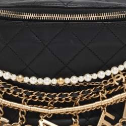 Pre Owned Chanel Black Quilted Leather All About Chains Waist Bag