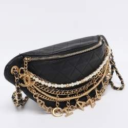 Pre Owned Chanel Black Quilted Leather All About Chains Waist Bag
