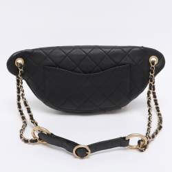 Pre Owned Chanel Black Quilted Leather All About Chains Waist Bag