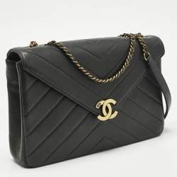 Pre Owned Chanel Black Quilted Leather Coco Envelope Flap Bag