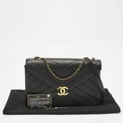 Pre Owned Chanel Black Quilted Leather Coco Envelope Flap Bag