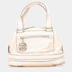 Pre Owned Chanel Beige Goatskin Square Stitch Essential Bowler