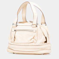Pre Owned Chanel Beige Goatskin Square Stitch Essential Bowler