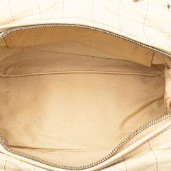 Pre Owned Chanel Beige Goatskin Square Stitch Essential Bowler