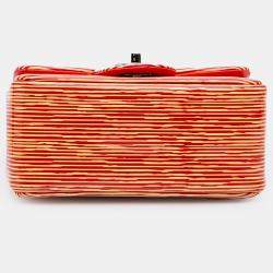 Pre Owned Chanel Orange/Red Mini Square Classic Patent Striped Single Flap Bag
