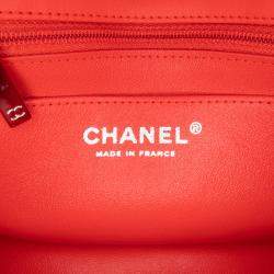 Pre Owned Chanel Orange/Red Mini Square Classic Patent Striped Single Flap Bag
