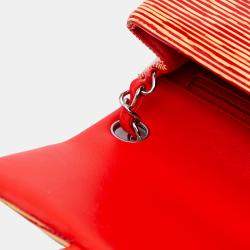 Pre Owned Chanel Orange/Red Mini Square Classic Patent Striped Single Flap Bag