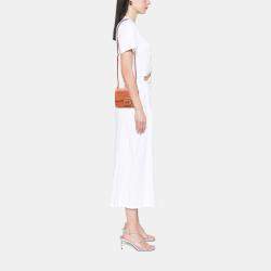 Pre Owned Chanel Orange/Red Mini Square Classic Patent Striped Single Flap Bag