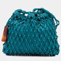 Pre Owned Chanel Blue Woven Lambskin Drawstring Pouch