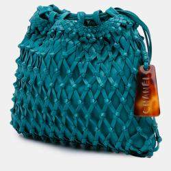 Pre Owned Chanel Blue Woven Lambskin Drawstring Pouch