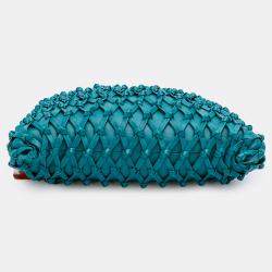 Pre Owned Chanel Blue Woven Lambskin Drawstring Pouch