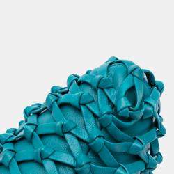 Pre Owned Chanel Blue Woven Lambskin Drawstring Pouch
