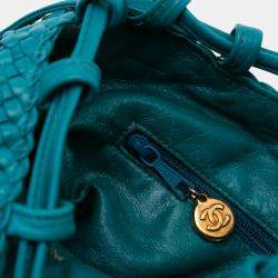 Pre Owned Chanel Blue Woven Lambskin Drawstring Pouch