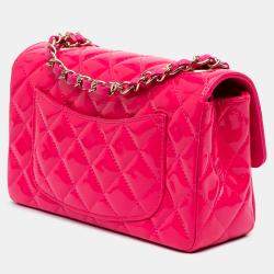 Pre Owned Chanel Pink Mini Rectangular Classic Patent Single Flap Bag