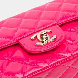 Pre Owned Chanel Pink Mini Rectangular Classic Patent Single Flap Bag