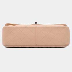 Pre Owned Chanel Beige Jumbo Classic Caviar Double Flap Bag