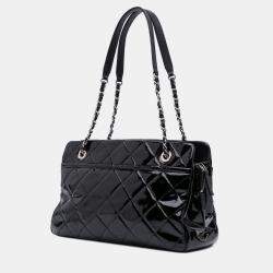 Pre Owned Chanel Black Medium CC Patent Soft Shopper Tote