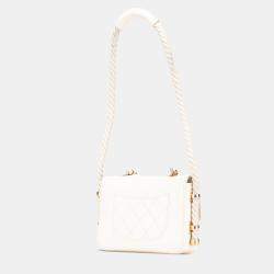 Pre Owned Chanel White Crumpled Calfskin En Vogue Rope Flap Bag