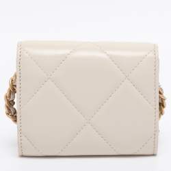 Pre Owned Chanel Cream Quilted Leather 19 Compact Wallet on Chain