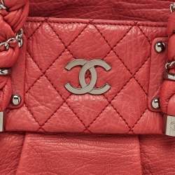 Pre Owned حقيبة شانيل جلد محبب أحمر كبيرة نسائية مجدولة توت