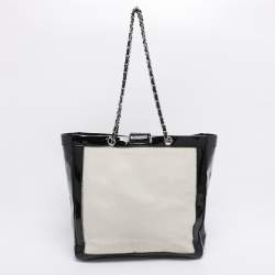 Pre Owned Chanel Black/White Patent Leather and Calf Hair Reissue Runway Chain Tote